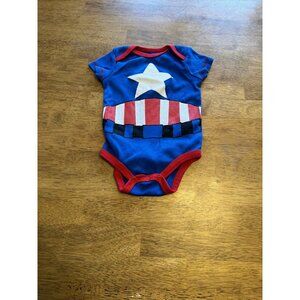 Captain America Bodysuit, Baby Romper, Sz 0-3M, Unisex Boy Girl, Marvel, One Pc